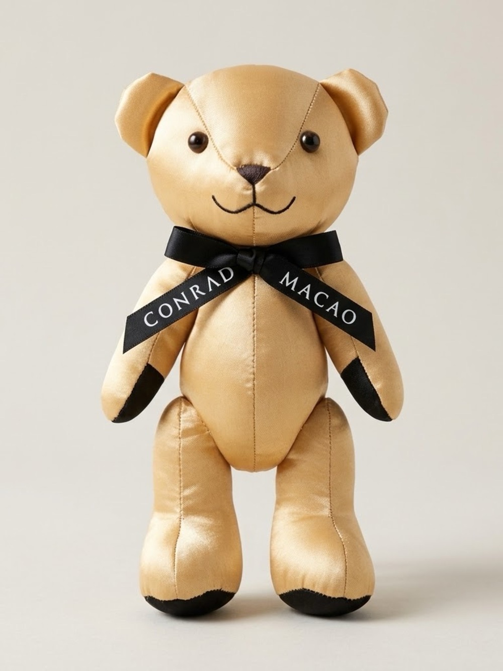 Rare Conrad Macao Gold Plush Teddy Bear with Black Accents